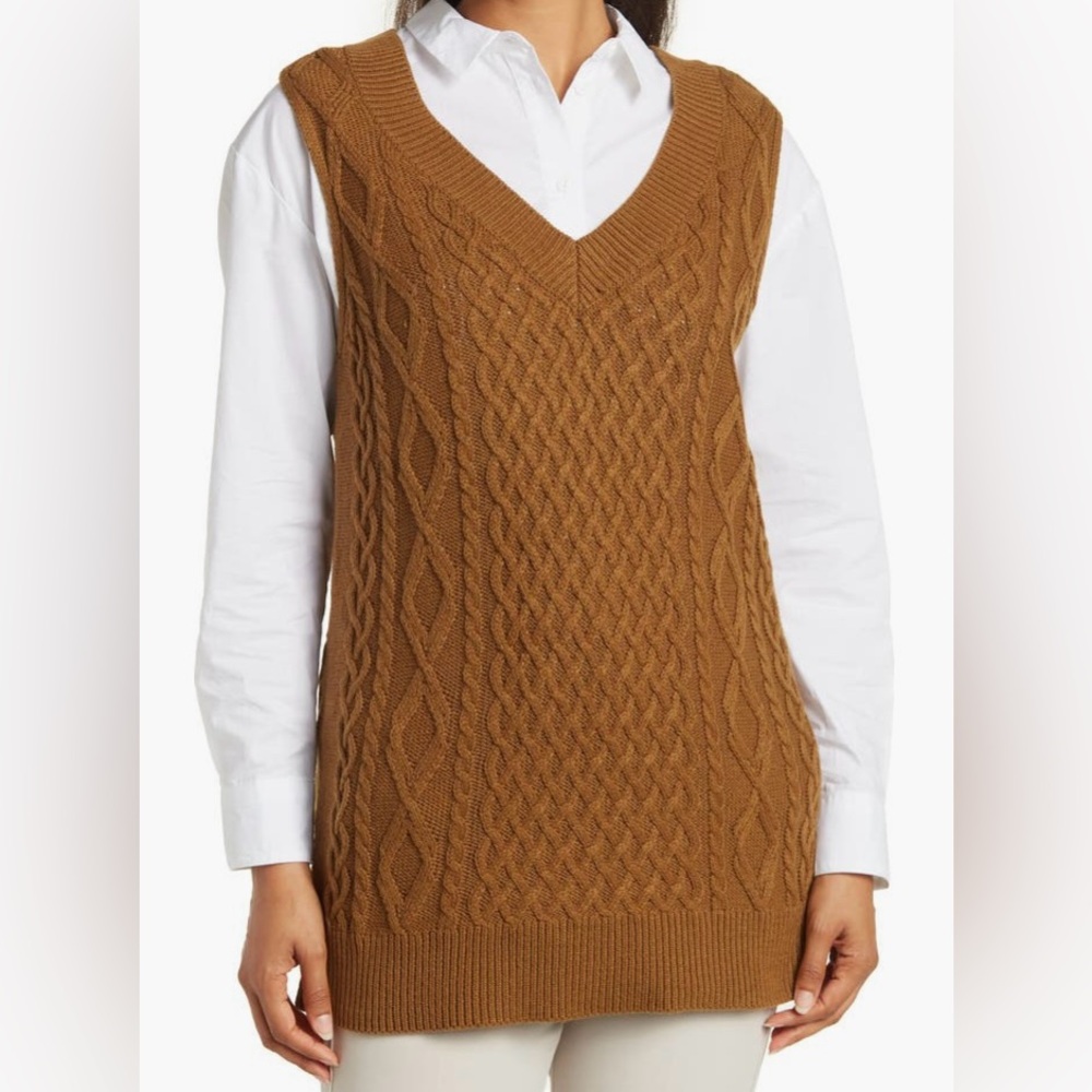 RDI Dark Chestnut Cable Knit Oversized Sleeveless Vest- Size S/M